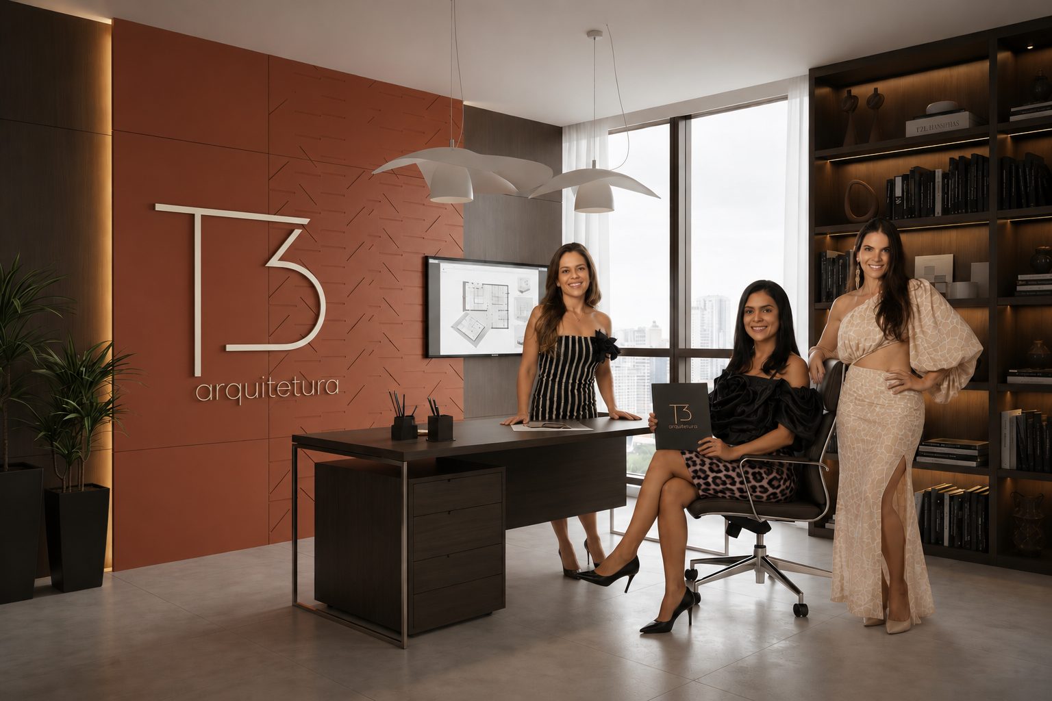 As arquitetas da T3 Arquitetura em seu escritório